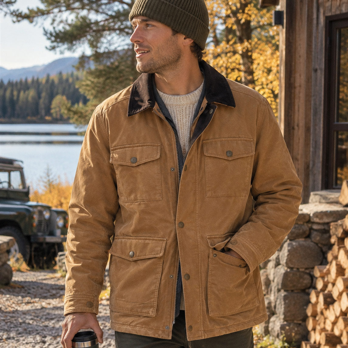 Oxford 4-Pocket Corduroy Collar Barn Coat | Rainforest