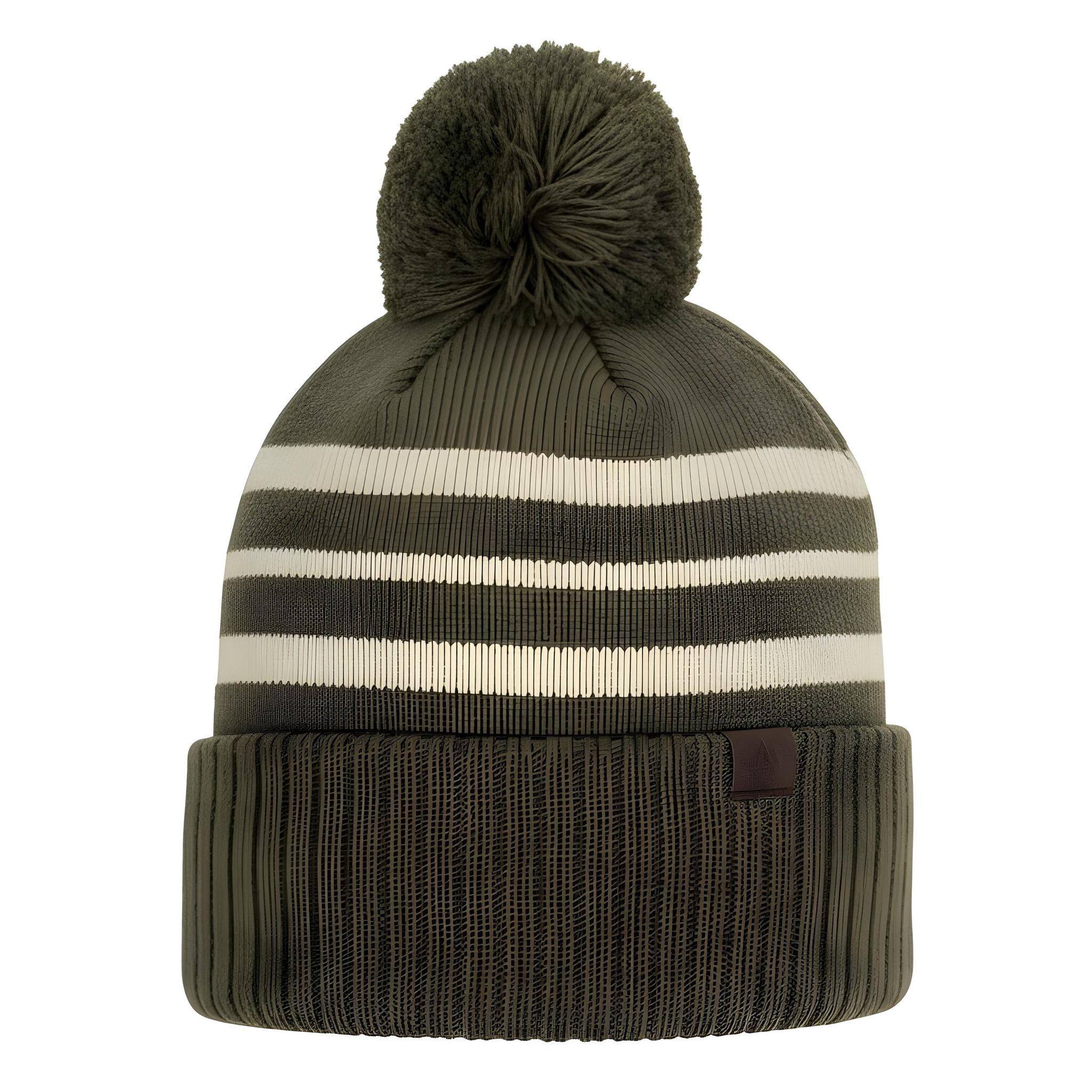 Striped Knit Beanie Pom Pom Long Stocking Cap Hat Black Beige SET Cowl Richardson 134 - Striped Knit Beanie with Cuff & Pom - 134  main image 4