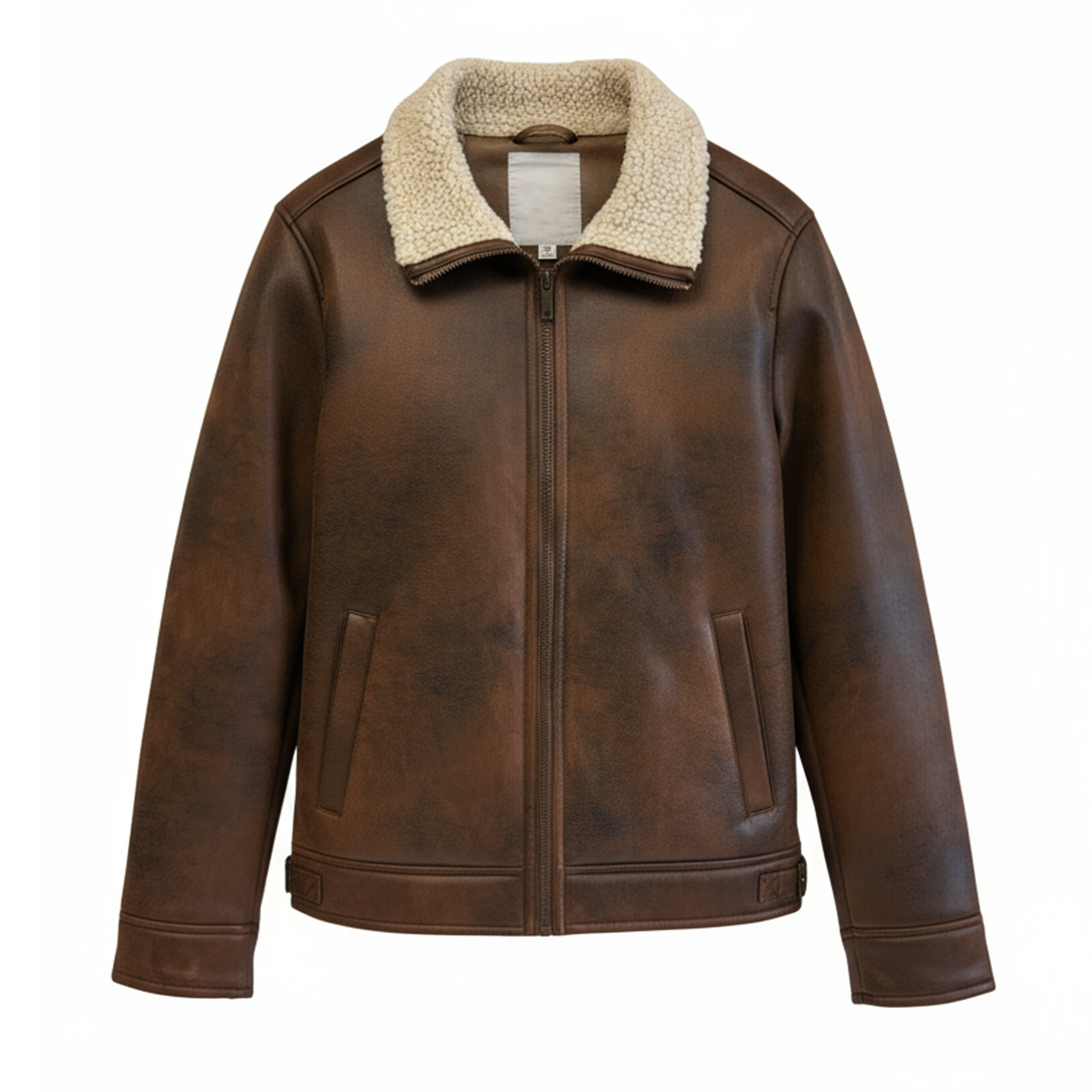 FAUX NUBUCK SHEARLING WITH RIB CUFF AND HEM JACKET