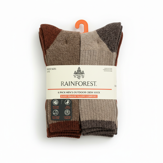6 PACK MEN'S OUTDOOR CREW SOCK