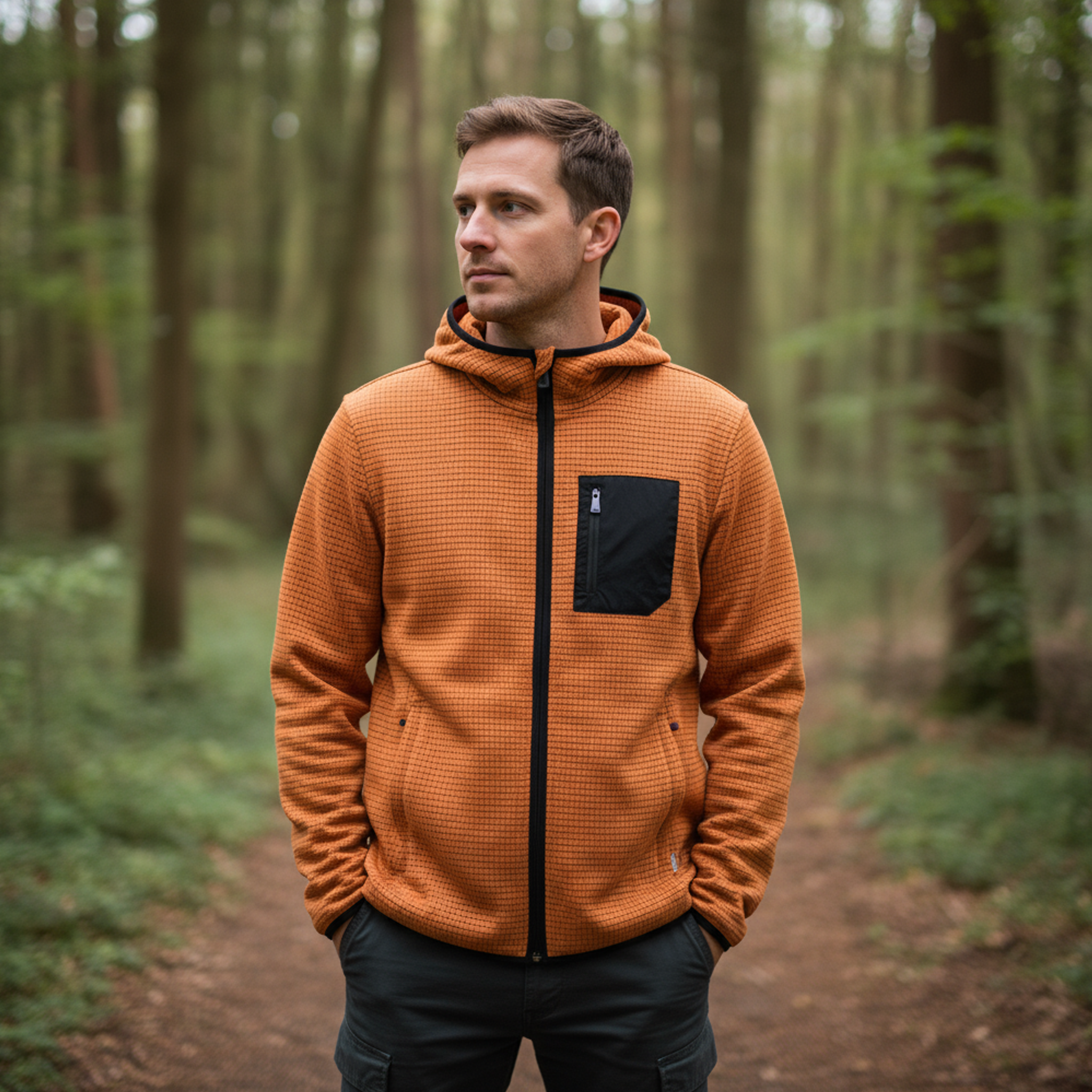BOX GRID BONDED FULL ZIP WITH HOOD