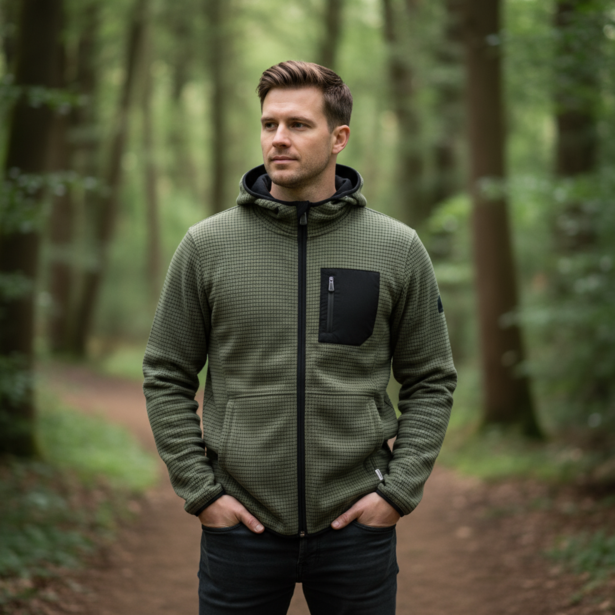 BOX GRID BONDED FULL ZIP WITH HOOD
