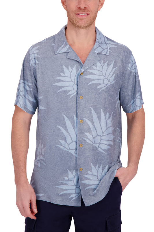 LAGOONA PRINTED COTTON BLEND TERRY S/S BUTTON DOWN