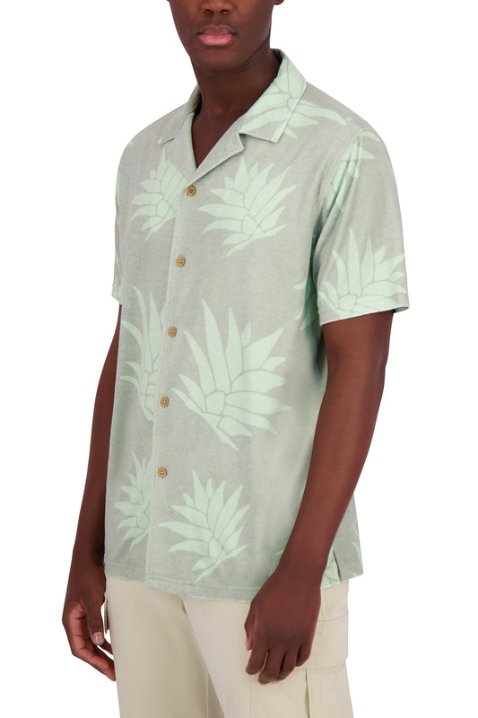 LAGOONA PRINTED COTTON BLEND TERRY S/S BUTTON DOWN