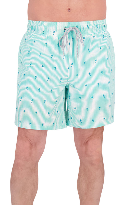 PALM TREE SEERSUCKER - 7" INSEAM  (COMFORT LINER)