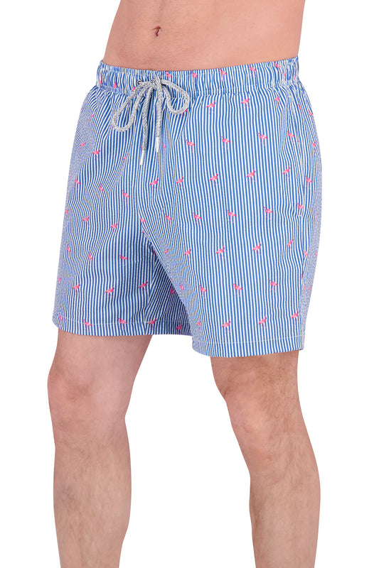 STRIPE FLAMINGO SEERSUCKER - 6" INSEAM  (MESH LINER)