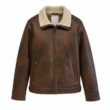 FAUX NUBUCK SHEARLING WITH RIB CUFF AND HEM JACKET