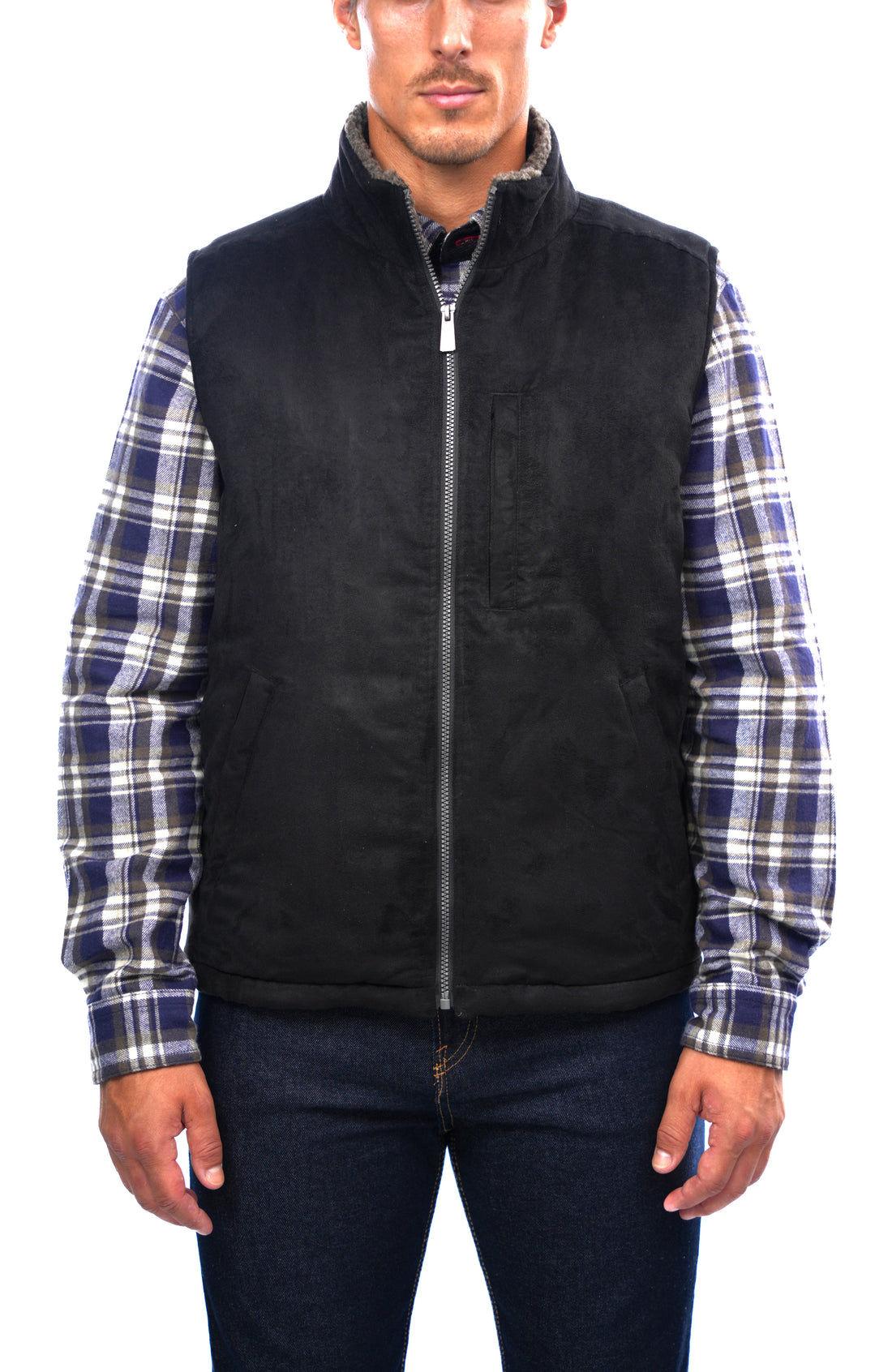 MICRO SUEDE SHERPA LINED VEST