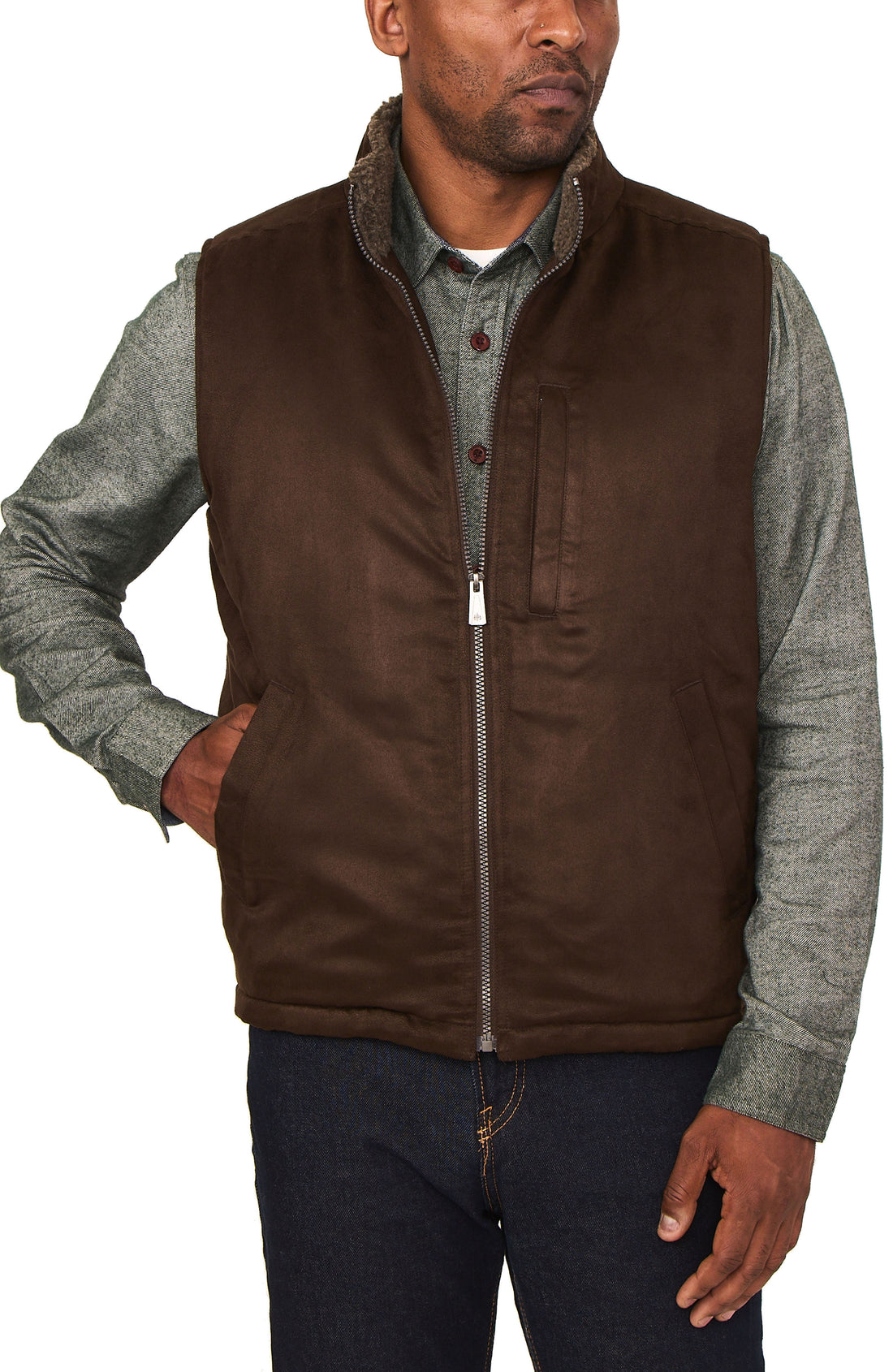 MICRO SUEDE SHERPA LINED VEST