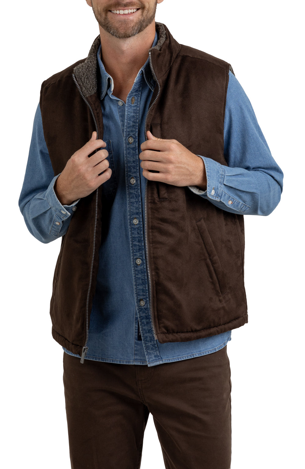 MICRO SUEDE SHERPA LINED VEST