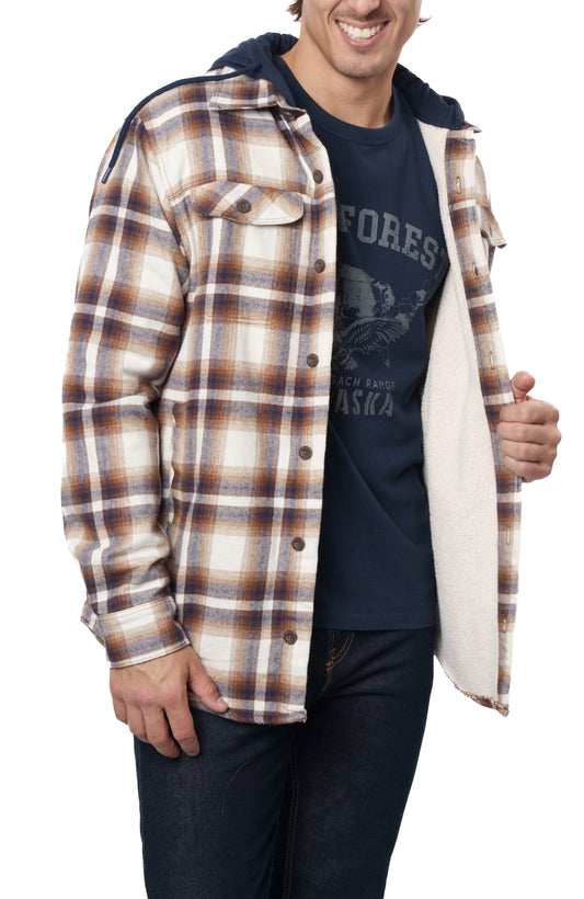 THE RANIER SHERPA LINED HOODED FLANNEL SHIRT JACKET