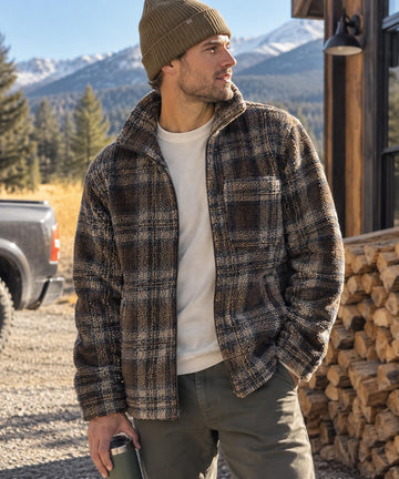 Printed Plaid Sherpa Full-Zip Jacket