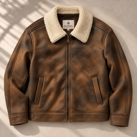 Sherpa-Lined Faux Nubuck Aviator Jacket