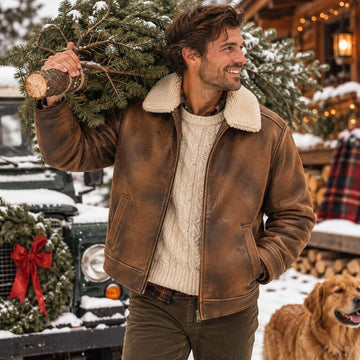 Sherpa-Lined Faux Nubuck Aviator Jacket