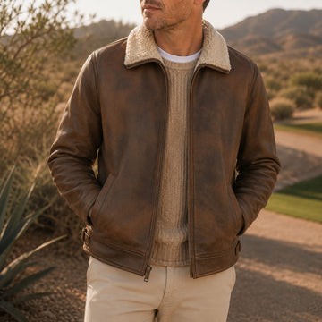 SHEARLING LINED NUBUCK AVIATOR