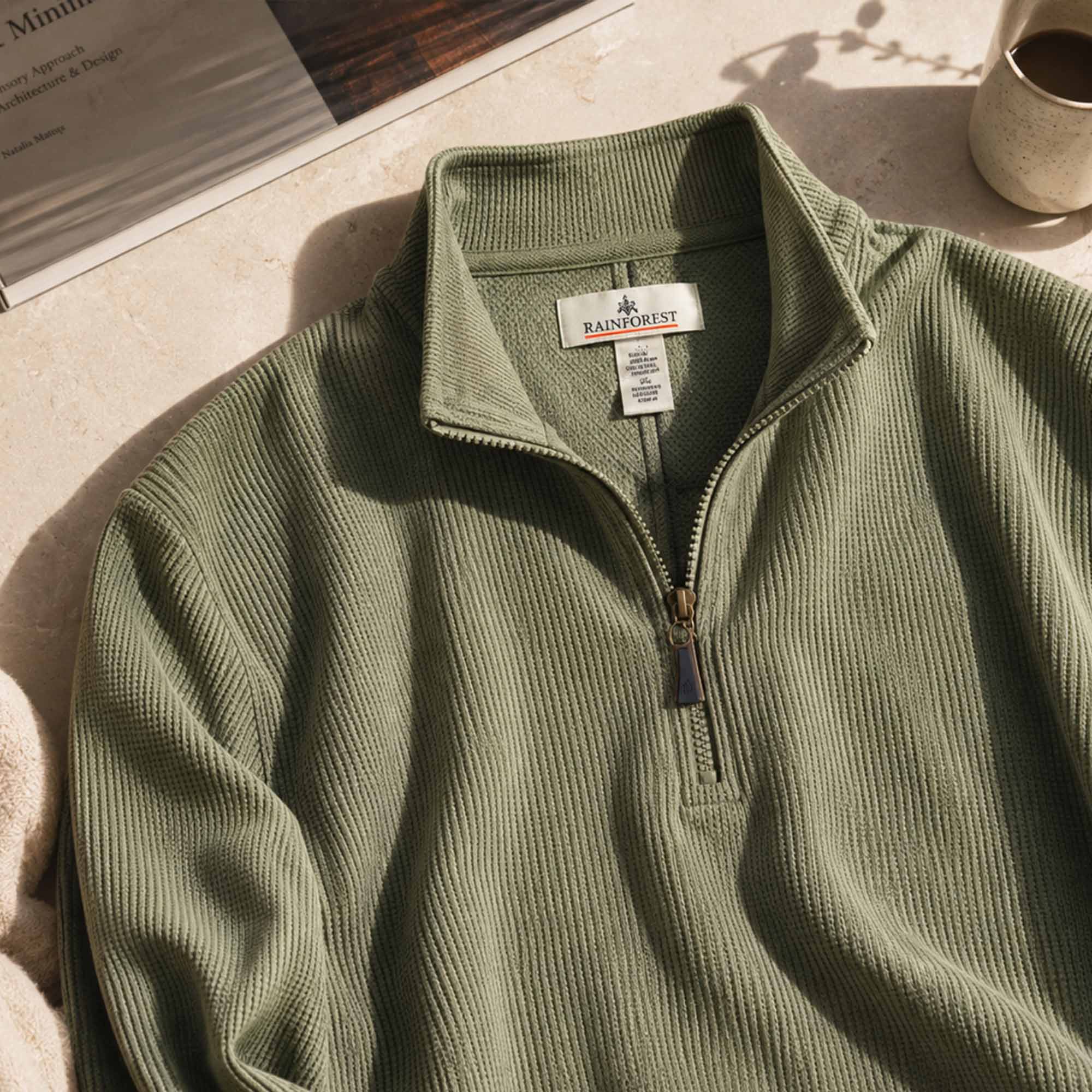 Men's Waffle Quarter Zip Pullover | Rainforest
