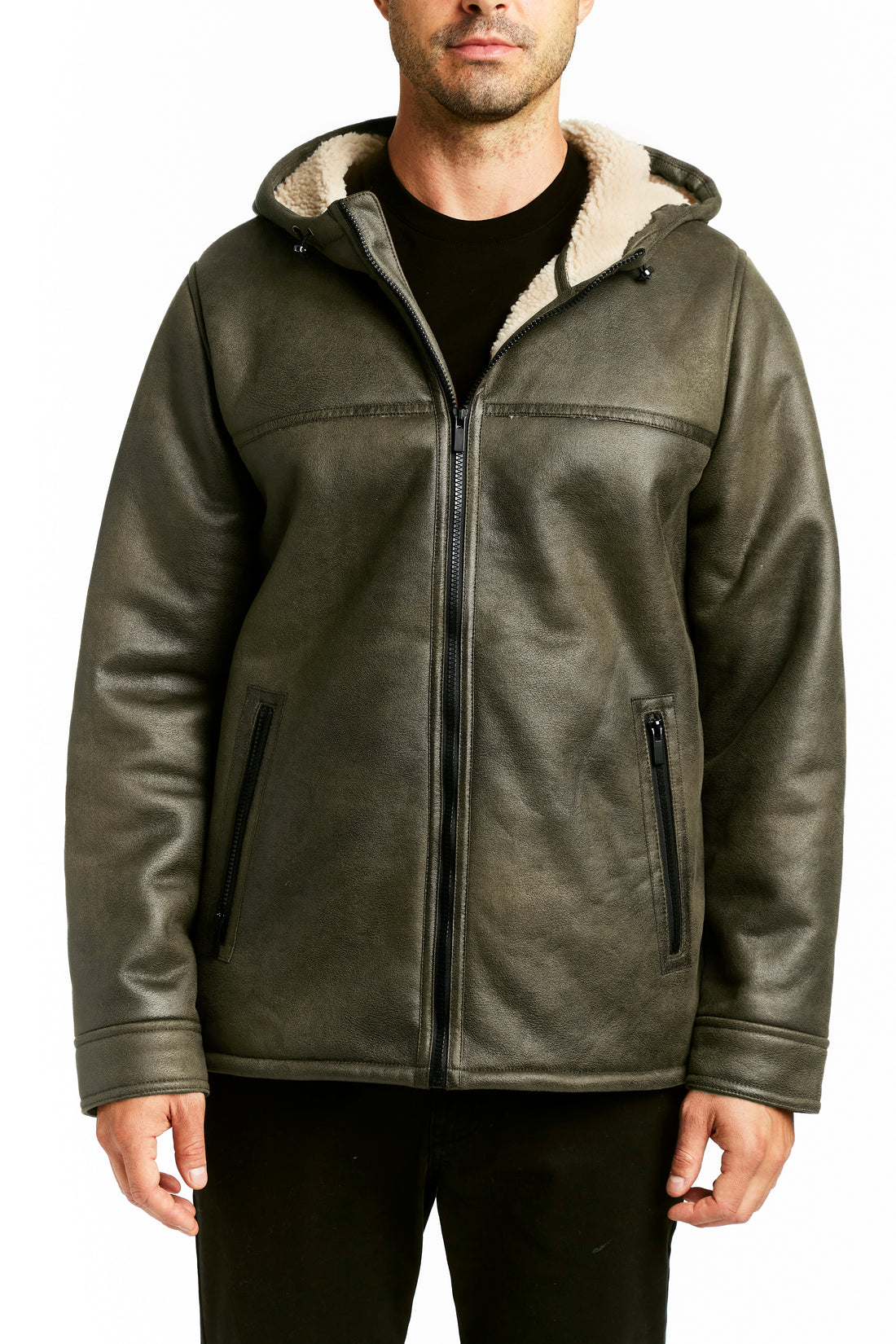 NUBUCK SHERPA LINED HOODED JACKET