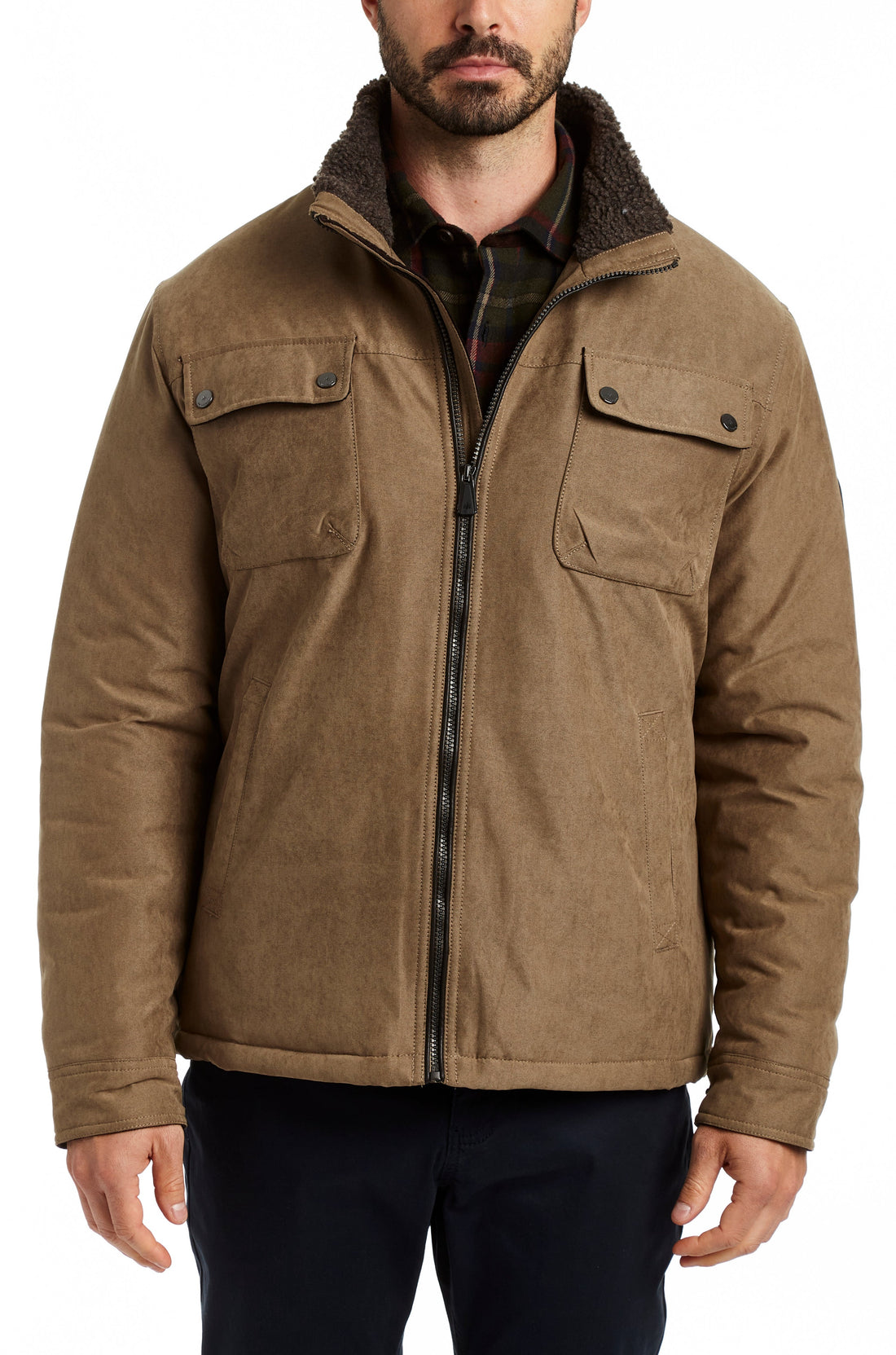 HERITAGE MICRO OXFORD SHERPA TRIMMED UTILITY JACKET