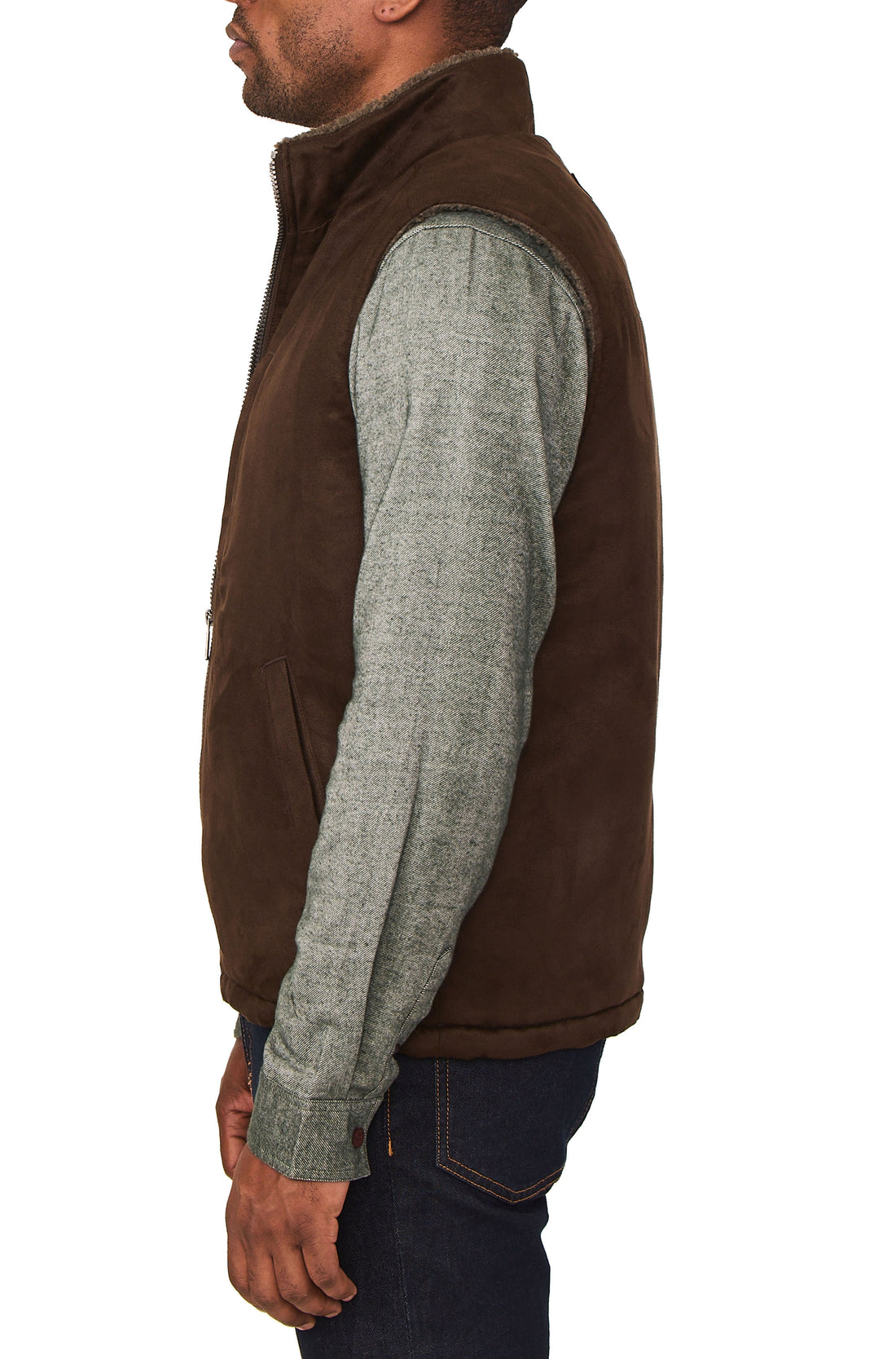 MICRO SUEDE SHERPA LINED VEST