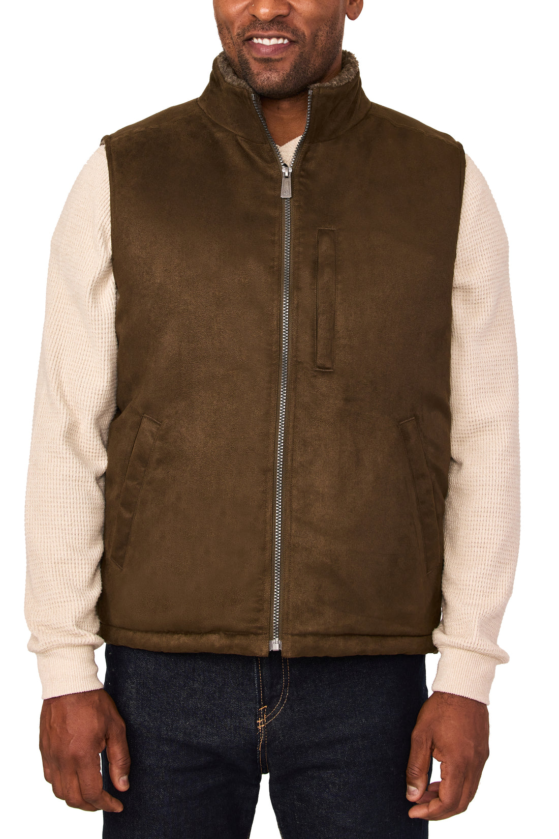 MICRO SUEDE SHERPA LINED VEST