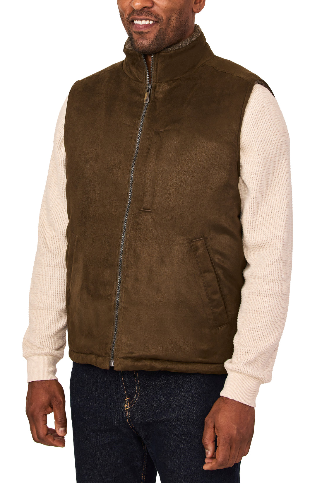 MICRO SUEDE SHERPA LINED VEST
