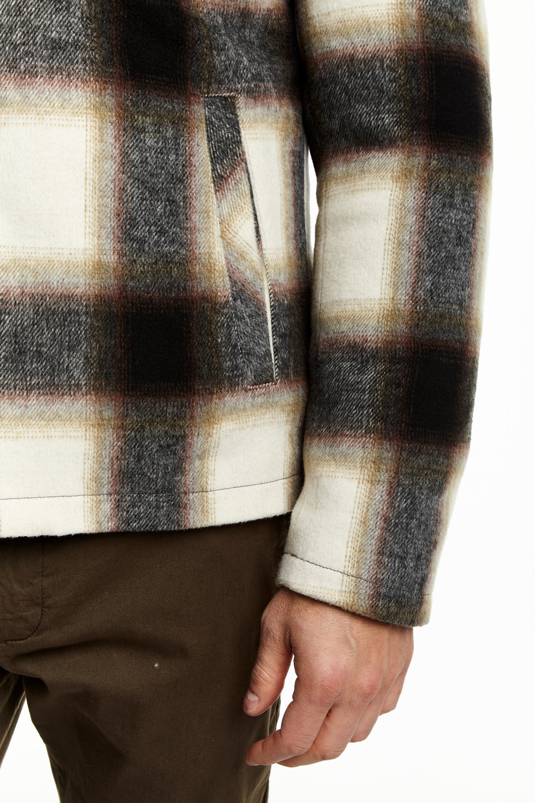 PLAID TRUCKER JACKET WITH SHERPA TRIM