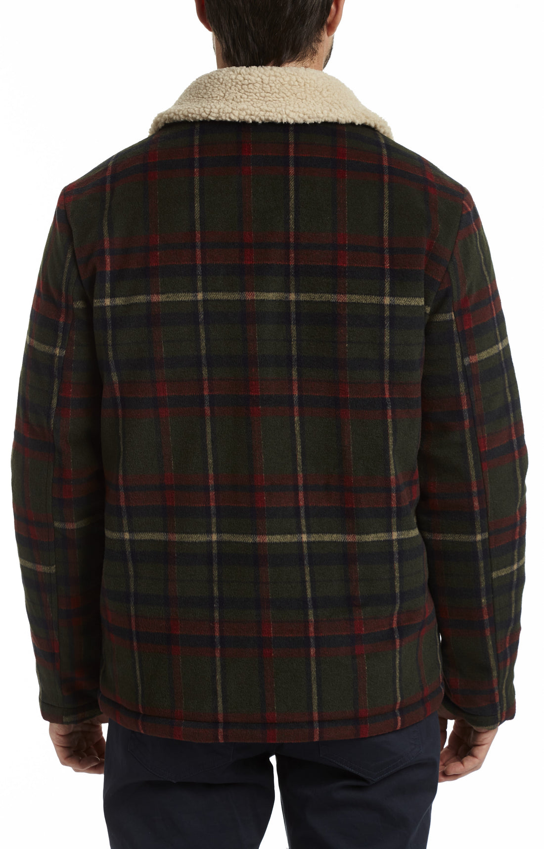 PLAID TRUCKER JACKET WITH SHERPA TRIM